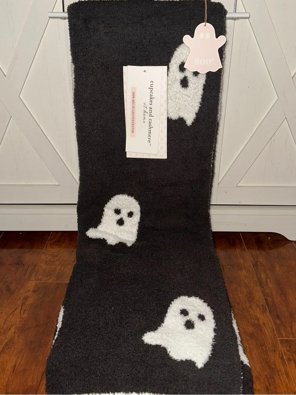 Cupcakes & Cashmere Black and White Ghost Decorative Halloween Throw Blanket